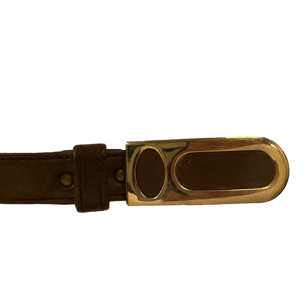 VTG Leather Brown Belt Brass Tone Buckle Hardware Size 11‎